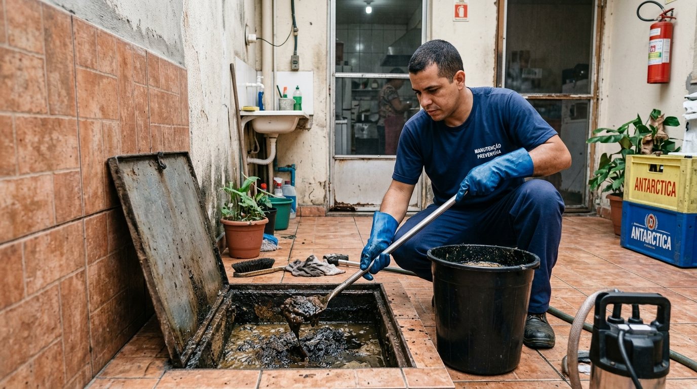 Limpeza de Caixa de Gordura com Equipe em Aparecida de Goiânia‑GO